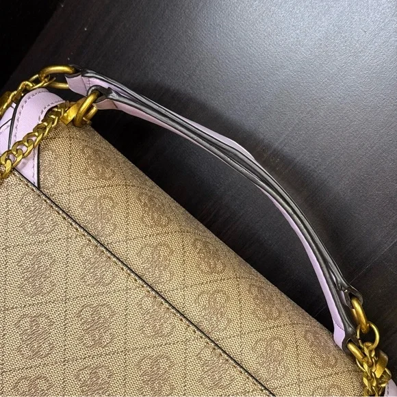 GUESS Katey Flap Shoulder Bag Lilac Rare Quilted Purse Crossbody Lavender Cream - Picture 15 of 15